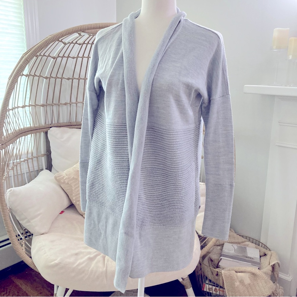 Lululemon Merino Wool Ribbed Open Cardigan Sweater Gray Size 6 Cozy Knit
